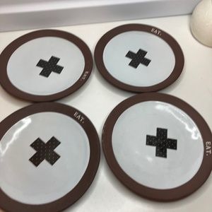 Set Of 4 Rae Dunn Chocolate Line Swiss Dot Boutique Collection Dessert Plates